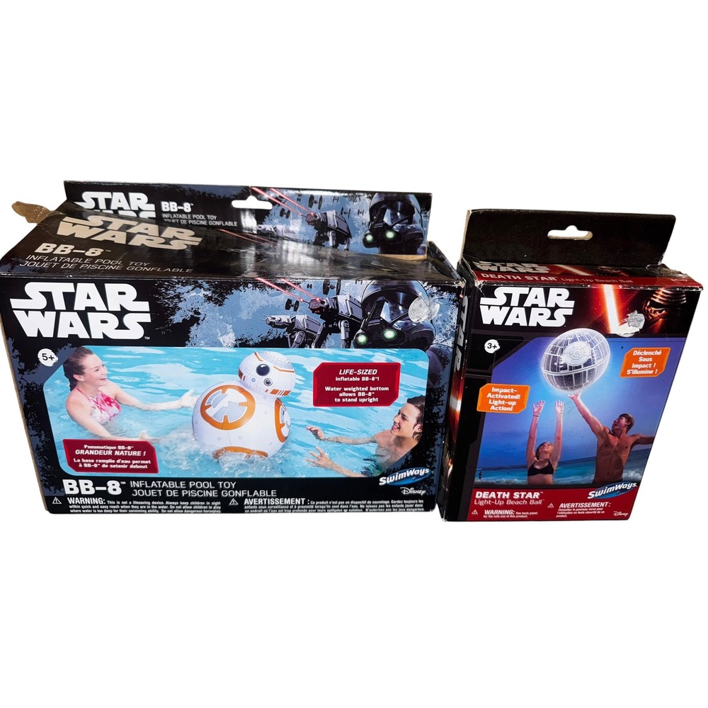 Star Wars SwimWays BB-8 Inflatable Pool Toy & Death Star Light-Up Beach Ball Set
